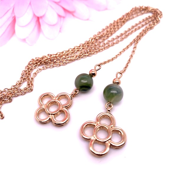 Gold and Green Floral Lariat Necklace 33” - Picture 6 of 7